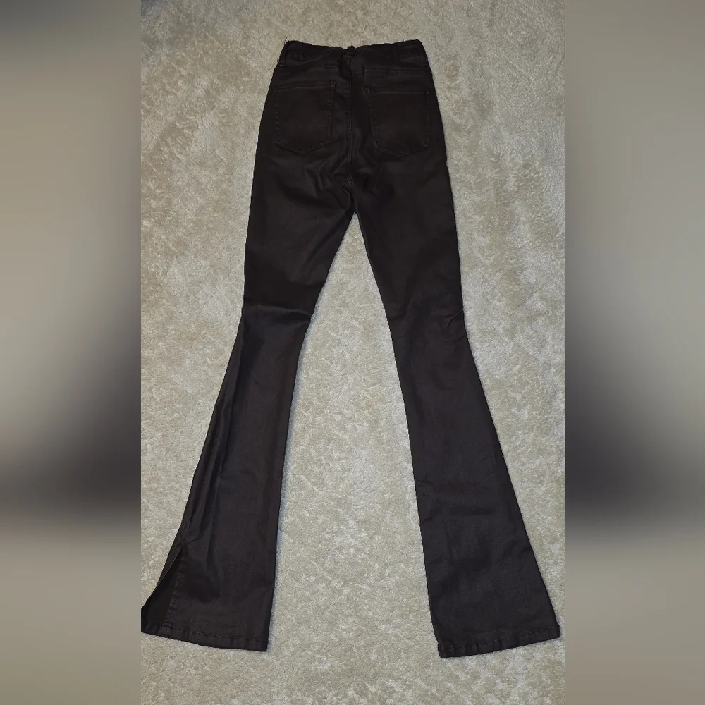 Pretty Little Thing Chocolate Coated Denim Split Hem Flares - Picture 6 of 7
